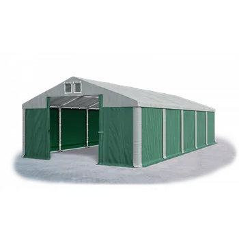 Zahradní stan Skladový stan 4x24x2,5m střecha PVC 560g/m2 boky PVC 500g/m2 konstrukce POLÁRNÍ Šedá Zelená Šedá