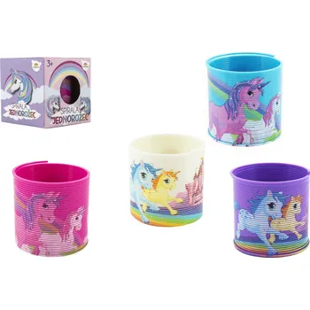 Jojo Spirála/ pružina jednorožec plast průměr 6,5cm 4 barvy v krabičce 7x7x7cm