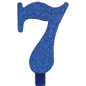 Dortová svíčka Svíčka číslo 7 modrá s glitrem 9,5 cm gi50747