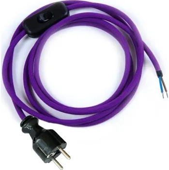 elektrický kabel Přívodní textilní kabel k lampičce 1,8 m Fialový Tmavý 16, vidlice + vypínač