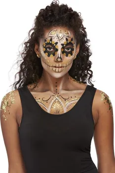 Karnevalový doplněk Smiffys Den mrtvých make-up set zlatý se třpytkami