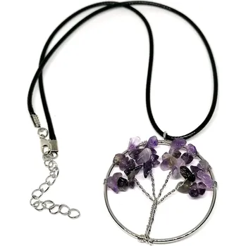 Přívěsek Strom života AMETYST, magický amulet, 4,5 cm (včetně kůže na krk)