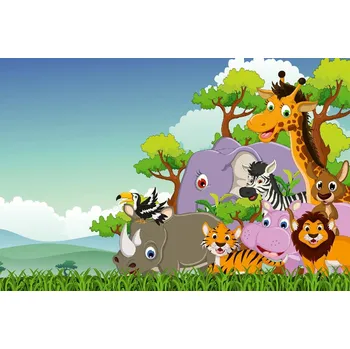 Fototapeta DIMEX | Vliesová fototapeta Kreslené safari MS-5-1410 | 375 x 250 cm| zelená, fialová, oranžová + Vliesová fototapeta na stěnu DIMEX Kreslené safari MS51410 v rozměru 375 x 250 cm + lepidlo zdarma