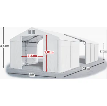Zahradní stan Skladový stan 5x28x2,5m střecha PVC 560g/m2 boky PVC 500g/m2 konstrukce POLÁRNÍ PLUS Bílá Bílá Bílá