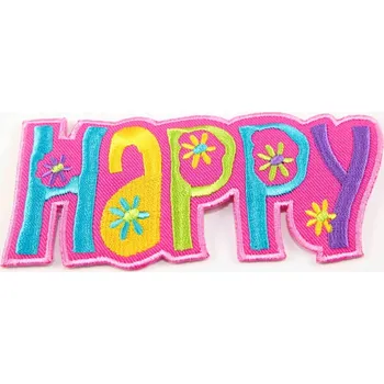 Nažehlovací záplata - HAPPY - rozměr 5 cm x 10,5 cm - růžová
