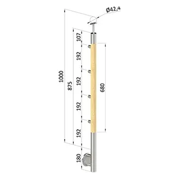Plotový sloupek Dřevěný podestový sloupek - boční kotvení, 4 pruty vnitřní, EDB-KBHZ4-1