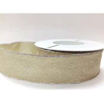 Stuha Stuha brokátová s drátem 40 mm - champagne - 1 m