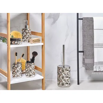 WC štětka Koupelnový set stříbrný keramika dekorační dávkovač mýdla WC štětka koupelna Beliani