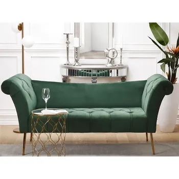 Pohovka Lenoška tmavě zelená sametová prošívaná čalouněná oboustranná se zlatými nohami glamour Beliani