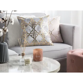 Polštář Sada 2 dekorativních polštářů šedý diamant geometrický vzor 45 x 45 cm fólie tisk glamour dekor příslušenství Beliani