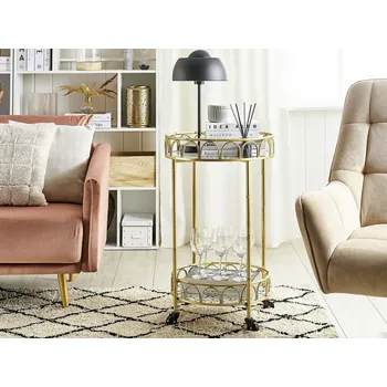 Servírovací stolek Kuchyňský vozík se zlatým kovovým rámem, stolová deska s terazzo na kolečkách ve stylu glamour Beliani