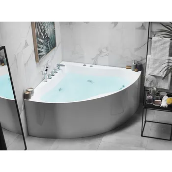 Vana Rohová vířivá vana bílá se stříbrným sanitárním akrylem 133 x 187 cm Hydromasáž Moderní Beliani