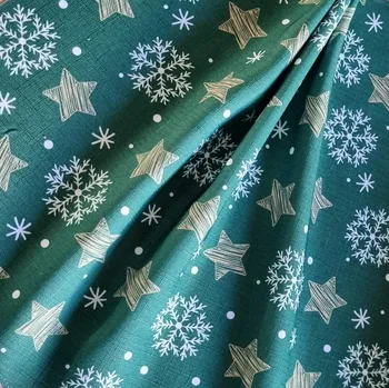 ubrus Český výrobce Vánoční běhoun metráž zelené hvězdy 38 cm metráž
