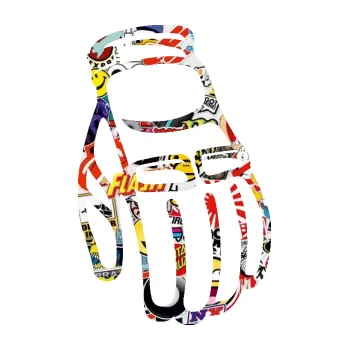 Samolepící dekorace Motorkářské rukavice 001 pravá (83 - Sticker bomb) SAMOLEPKA NA AUTO, NÁLEPKA, FÓLIE, POLEP, TUNING, VLASTNÍ TEXT, TISK, AUTOSAMOLEPKY.cz, POLEPY, OBRÁZEK, LOGO, 3D STICKERS