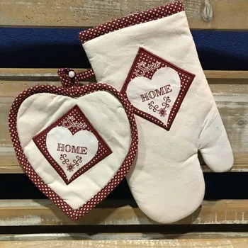 Chňapka Tegatex Kuchyňská chňapka s podložkou - bílá s červenou výšivkou HOME univerzální + 18*18 cm