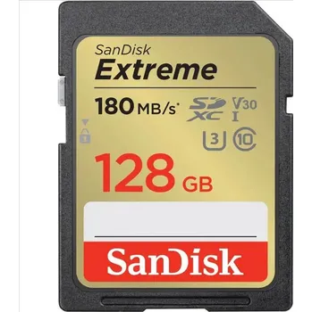 SanDisk Extreme 128GB SDXC Memory Card 180 MB/s and 90 MB/s, UHS-I, Class 10, U3, V30