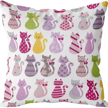 Polštář SCANquilt povlak DEKORO kočičky bílopastelová 45 x 45 cm