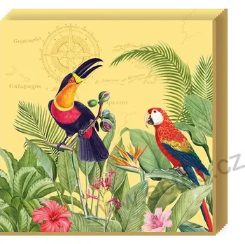 Papírový ubrousek Easy Life EXOTIC PARADISE papírové dezertní ubrousky tropický prales s papoušky a tukanem 20 ks