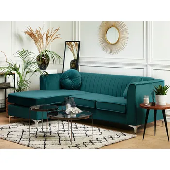 Pohovka Rohová Pohovka Zelený Samet Čalouněný Pro 3 Osoby pravostranný L-tvar Glam Beliani