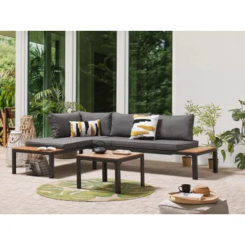 Sedací souprava Zahradní rohová sedací souprava Šedé polštáře pro 4 ososby Moderní konverzační sada Beliani