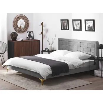 Postel Čalouněná postel Šedá Sametová Zlaté Nohy 180x200 moderní Beliani