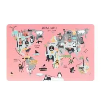 prostírání Prostírání ATLAS Země se zvířátky, růžový podklad - 43,5 x 28,5 cm