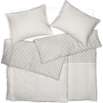 Bytový textil SCANquilt povlečení KLASIK DESIGN dots & stripes béžovobílá 140 x 200/70 x 90 cm