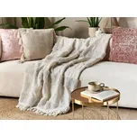 Přikrývka světle béžová bavlna 130 x 180 cm ručně vyšívaná přehoz na postel se střapci boho styl Beliani