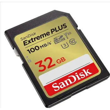 SanDisk Extreme PLUS 32GB SDHC Memory Card 100MB/s and 60MB/s, UHS-I, Class 10, U3, V30
