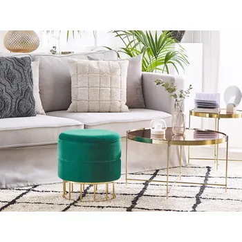 Taburet Pouf s úložným prostorem tmavě zelený zlato samet design okouzlující doplňky do obývacího pokoje glamour Beliani