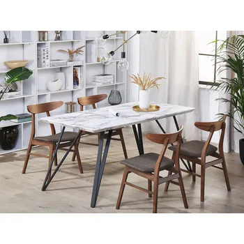 Jídelní stůl Jídelní stůl bílý a černý 150 x 80 cm MDF deska stolu mramorový vzhled s kovovými nohami obdélníkový moderní jídelna kuchyň obývací pokoj Beliani