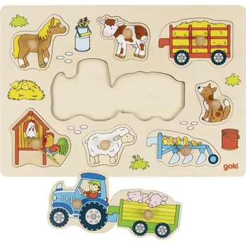 Dětské zboží Dřevěná vkládačka Traktor na farmě