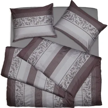 Povlečení SCANquilt povlečení SATÉN PLUS pruhy-ornament šedofialová 140 x 200/70 x 90 cm