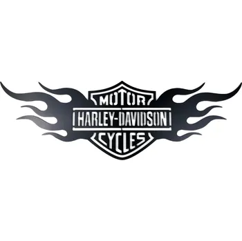 Živá Zeď Dřevěná nástěnná dekorace Harley Davidson oheň černý68 x 22,5 cm