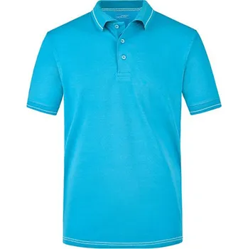 Pánská móda James&amp;Nicholson Pánská polokošile JN569 Aqua-White XXL