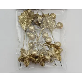 Vánoční dekorace Přízdoby vánoční pvc/textil/drát 8ks zlatá (F230-G10-1712/1)