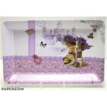 Queen Isabell Collection Plastový tác Levandule zátiší - 31*19,5*2,5 cm