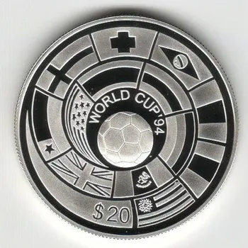 Stříbrná pamětní mince MS ve fotbale 1994 - Vlajky, Proof, rok 1994