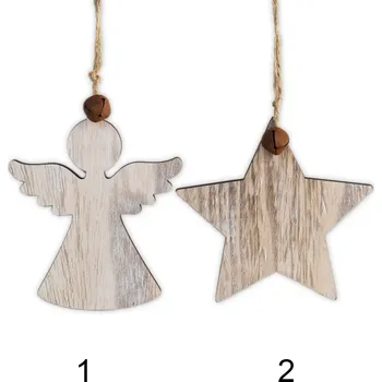 Vánoční dekorace Anděl/hvězda závěs dřevo 8cm natur (550757)