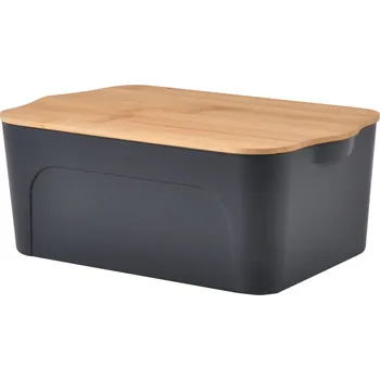 Úložný box Homea Plastová nádoba s bambusovým víkem, antracitová, 5l