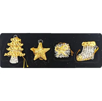 Vánoční ozdoba Skleněné ozdoby na vánoční stromeček, mix, 4 ks Barva: Zlatá