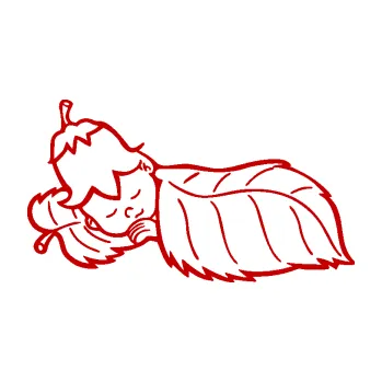 Samolepicí dekorace na vozidlo Dítě v autě 107 levá spinká na lístečku (18 - tmavě červená) SAMOLEPKA NA AUTO, NÁLEPKA, FÓLIE, POLEP, TUNING, VLASTNÍ TEXT, TISK, AUTOSAMOLEPKY.cz, POLEPY, OBRÁZEK, LOGO, 3D STICKERS