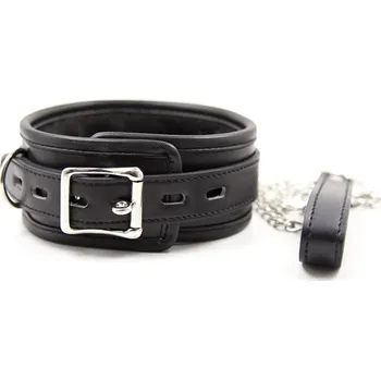 Černý obojek s plyšovými polštářky a vodítkem