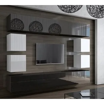 Obývací stěna Ral Obývací stěna RIO 3, 249 cm - Černo/bílý lesk