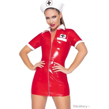 Lakovaný kostým Black Level Zdravotní sestra – červené šaty a čepeček, XL