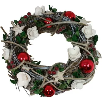 Věnec Vánoční věnec z proutí červený/bílý 30 cm