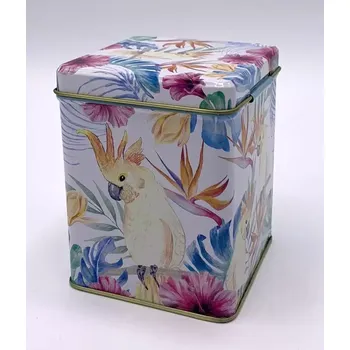 Dóza na potraviny Dóza Papoušek Kakadu 100 gr (Plechová čajovka s ptáčkem, papoušci)