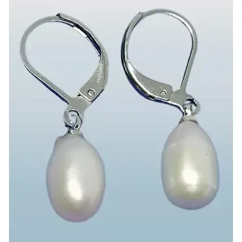 Náušnice Dámské náušnice s bílými říčními perlami – ocelové provedení (chirurgická ocel)