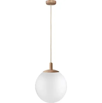 Kaspa 11148119 ALUR WOOD - Závěsné svítidlo s kulatým skleněným stínidlem, dřevěné prvky, 1 x E27, Ø 30cm (Závěsné svítidlo 1 x E27, s mléčným kulatým skleněným stínidlem a dřevěnými prvky)