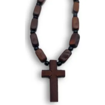 Dřevěná hračka Východní dřevěný kříž s korálky na krk F